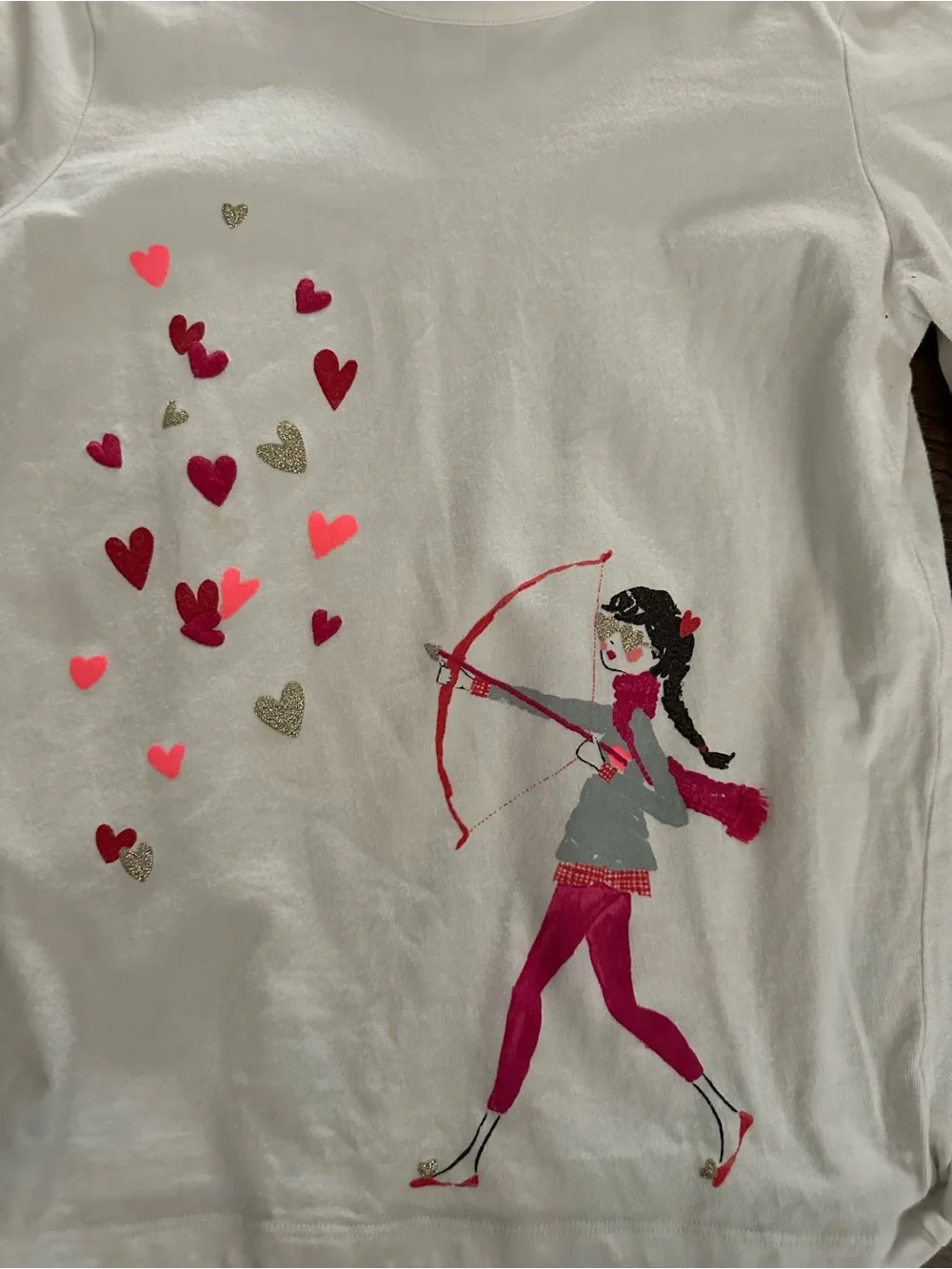 Gymboree Girl’s White Long-Sleeve Shirt with Pink Heart Archer Graphic